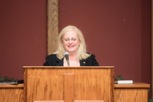 Afton resident Lynn Kaye asks for GOP SD54 delegates' support.