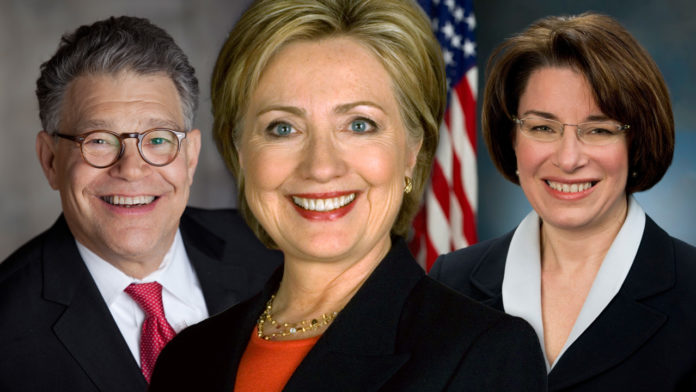Clinton with Franken and Klobuchar