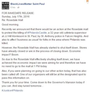 Black Lives Matter St. Paul Facebook Post 07-17-2016