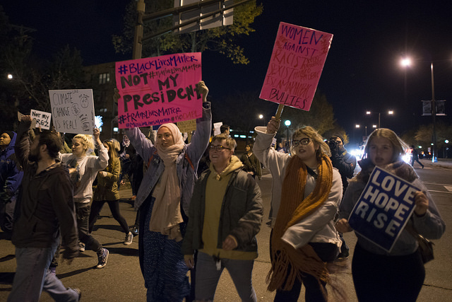 Protesters march through St. Paul after the election of Donald Trump in Nov. 2016 Photo credit: Fibonacci Blue