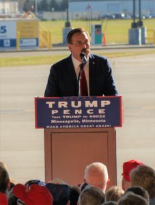 MyPillow CEO Mike Lindell speaking at the Nov. 4 Trump rally in Minnesota.