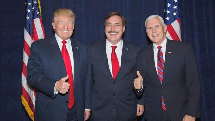 Mike Lindell with Donald Trump and Mike Pence