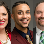 From left to right: Council President Lisa Bender, Council Member Phillipe Cunningham, and Council Member Steve Fletcher. Photos from City of Minneapolis