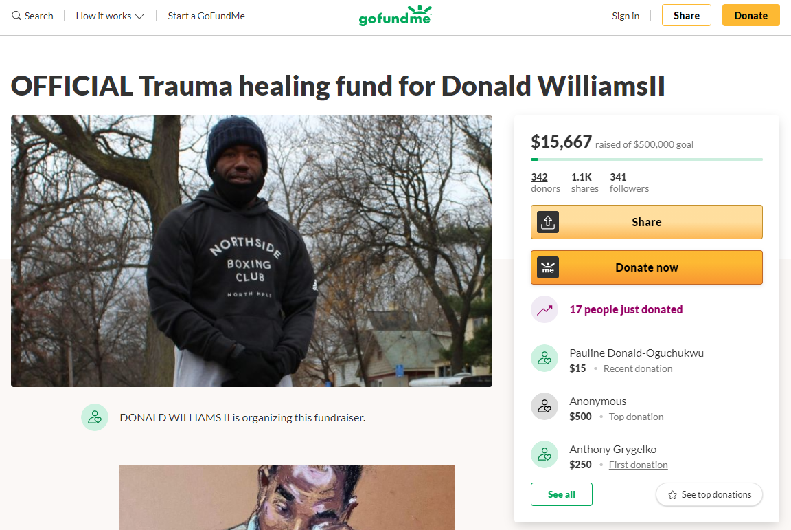 This is a screenshot of Darnella Frazier's Go Fund Me campaign captured 5/1/2021.