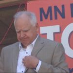 Walz looks dismayed on stage at Saturday’s event. (Twitter/Screenshot)