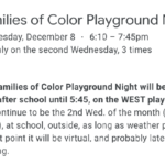 Calendar entry for a “Families of Color Playground Night” scheduled at Centennial Elementary School in Denver. (Parents Defending Education)
