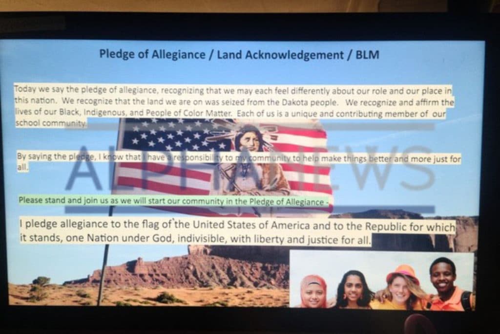 Pledge of Allegiance preceded by 'land acknowledgement/BLM' in ...