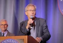 Republican Dr. Scott Jensen speaks at a recent Somali Republican dinner. (Alpha News)
