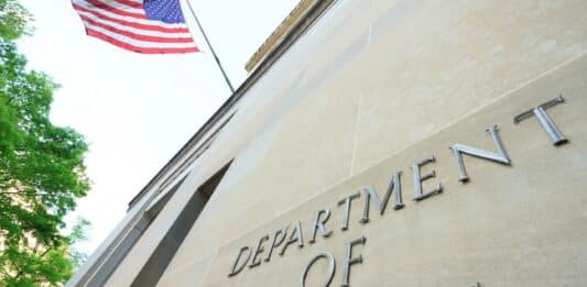 The northern facade of the Department of Justice building in Washington, D.C. (Shutterstock)