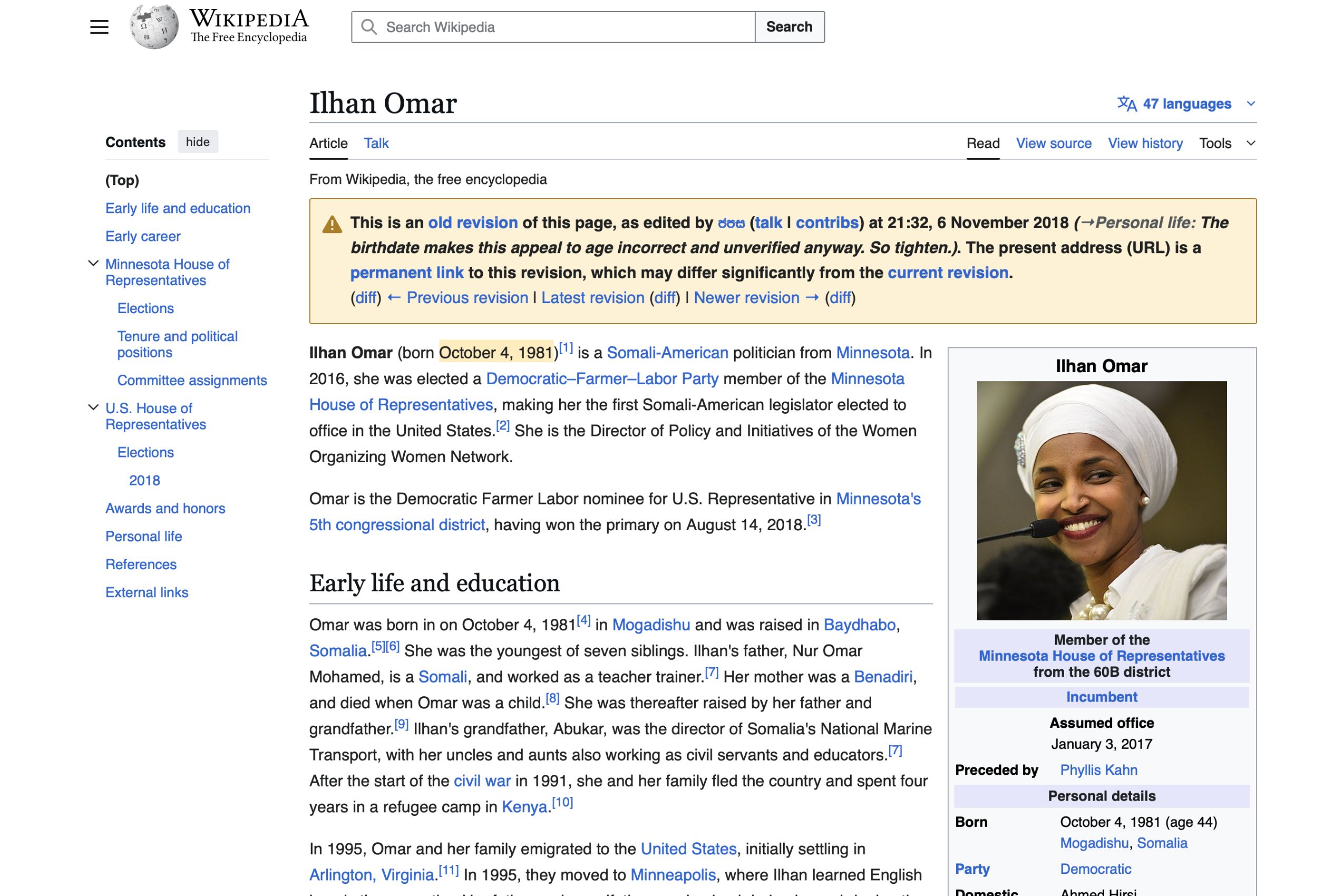 Wikipedia: Ilhan Omar