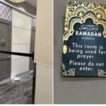 Photo shows fitting rooms at Apple Valley Target blocked off for prayer space marked with Ramadan sign