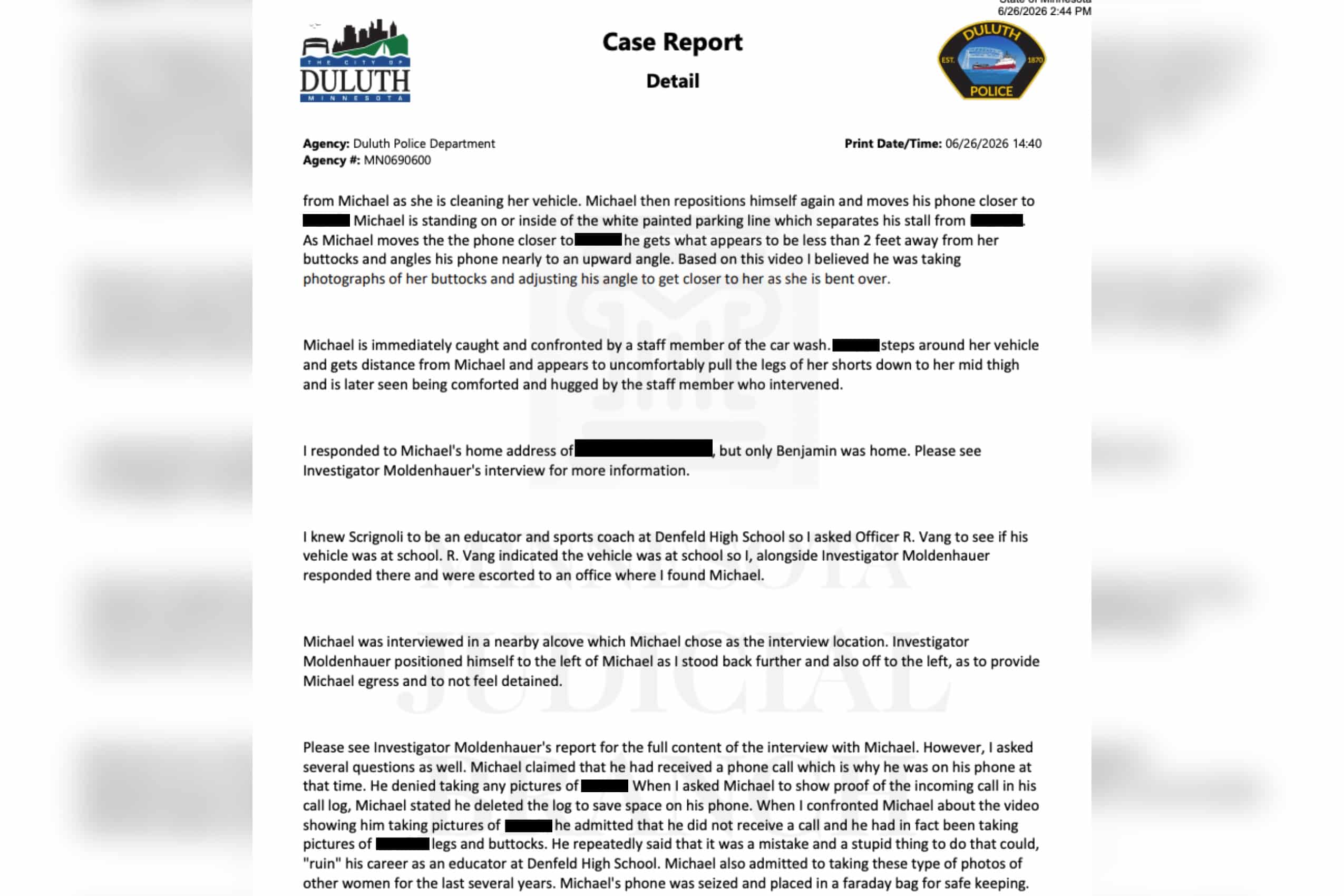 Duluth teacher, coach cited after police say he admitted secretly photographing women for years