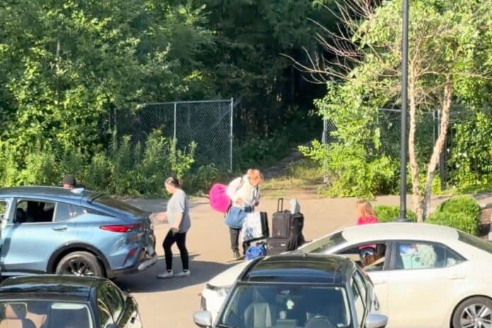 Waterford Bay parking lot that leads to the homeless encampment