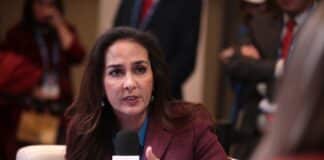 Harmeet Dhillon speaking with the media at the 2022 AmericaFest at the Phoenix Convention Center in Phoenix, Arizona.