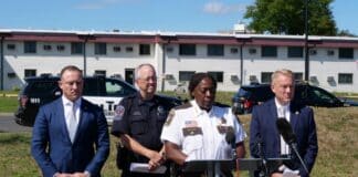 Authorities hold a press briefing Wednesday on the hotel raids.(Hennepin County Sheriffs Office)