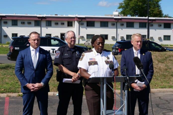 Authorities hold a press briefing Wednesday on the hotel raids.(Hennepin County Sheriffs Office)