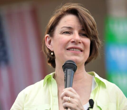 Sen. Amy Klobuchar speaks at a meet and greet at the Adel Pavilion in Adel, Iowa, during her 2019 run for president.