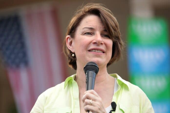 Sen. Amy Klobuchar speaks at a meet and greet at the Adel Pavilion in Adel, Iowa, during her 2019 run for president.