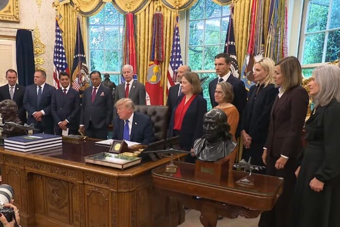 steel President Trump announces the new steel plant during an even in the Oval Office Sept. 28, 2026.