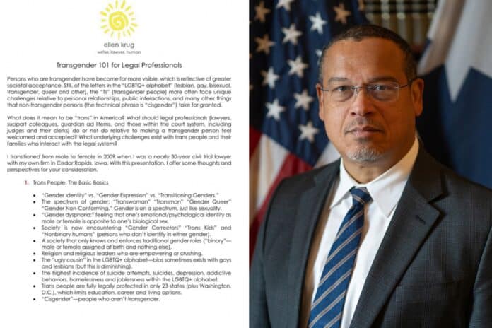 Left: Screenshot from the Transgender 101 for Legal Professionals training; Right: Keith Ellison/Minnesota Attorney Generals Office