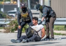 Immigration agents detain a man during a protest outside an ICE processing center in Broadview, Illinois, in September 2025.