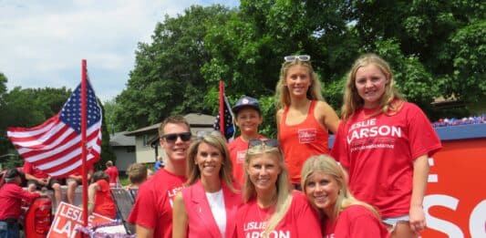 Republican Leslie Larson with her family on the campaign trail.