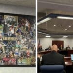 Photos from the Minnesota State High School League's Oct. 8 meeting, including an MSHSL poster celebrating Title IX.