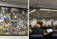 Photos from the Minnesota State High School League's Oct. 8 meeting, including an MSHSL poster celebrating Title IX.