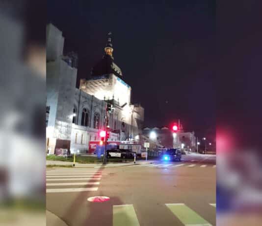 Minneapolis police respond to the Basilica of St. Mary.