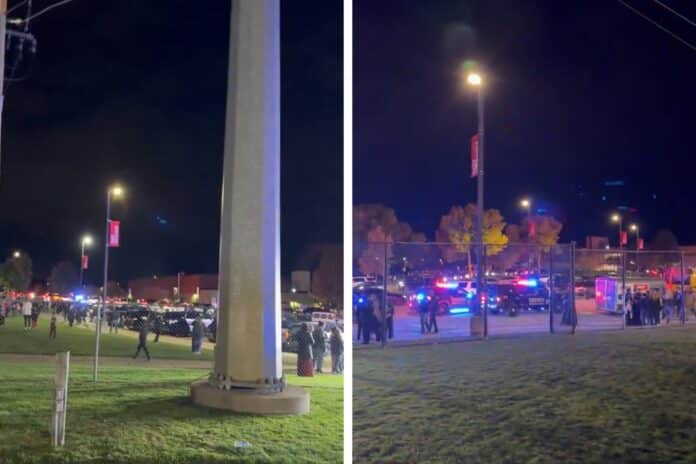 Police respond to a shooting at Eden Prairie High School's homecoming football game Friday night.