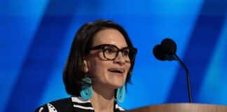 Lt. Gov. Peggy Flanagan speaks at the Democratic National Convention in August 2024.