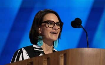 Lt. Gov. Peggy Flanagan speaks at the Democratic National Convention in August 2024.