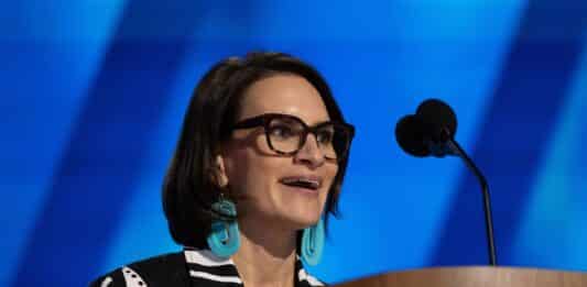 Lt. Gov. Peggy Flanagan speaks at the Democratic National Convention in August 2024.