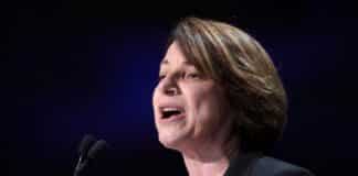 Sen. Amy Klobuchar speaks at the 2019 California Democratic Party State Convention during her campaign for president.