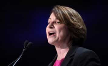 Sen. Amy Klobuchar speaks at the 2019 California Democratic Party State Convention during her campaign for president.