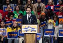 New York City Mayor Zohran Mamdani, one of the most high-profile faces of the DSA, speaks at an October 2025 rally.
